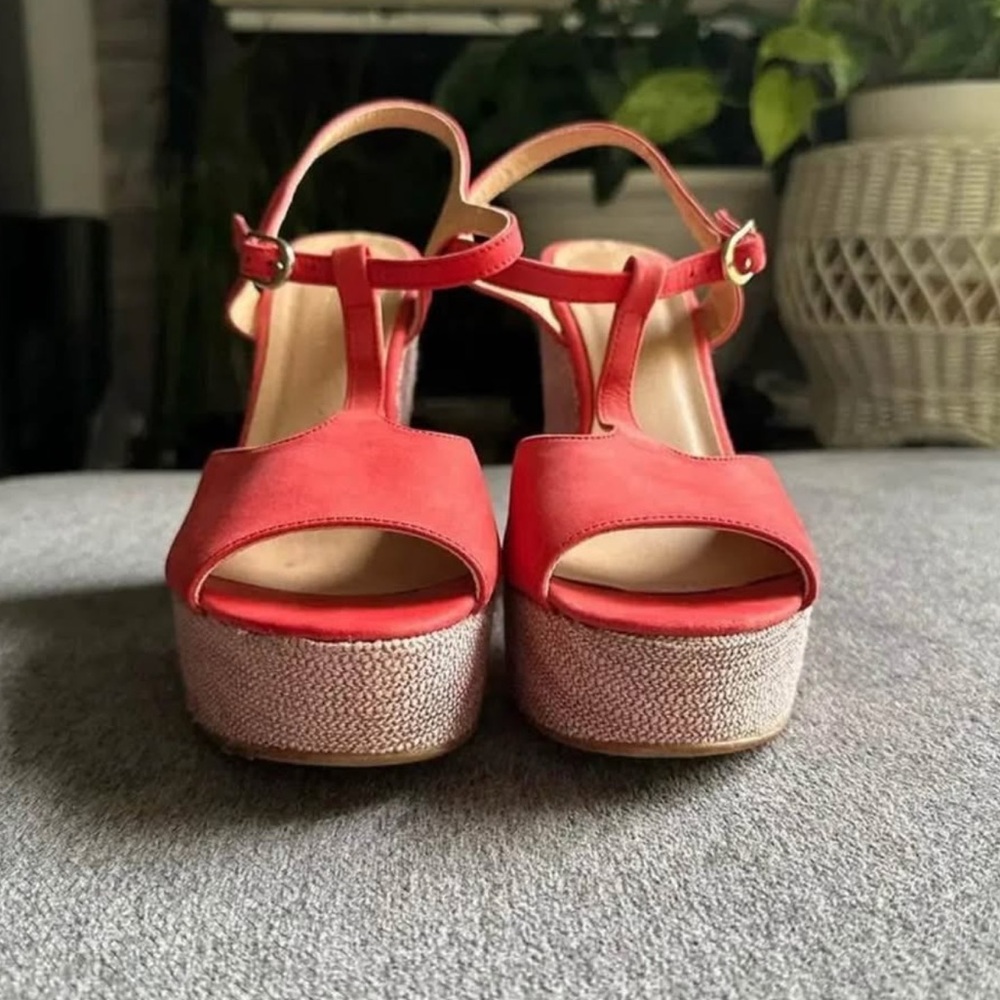 Anthropologie Suede Glitz Metallic Fabric Platform Sandal Size 8.5 - Picture 3 of 8